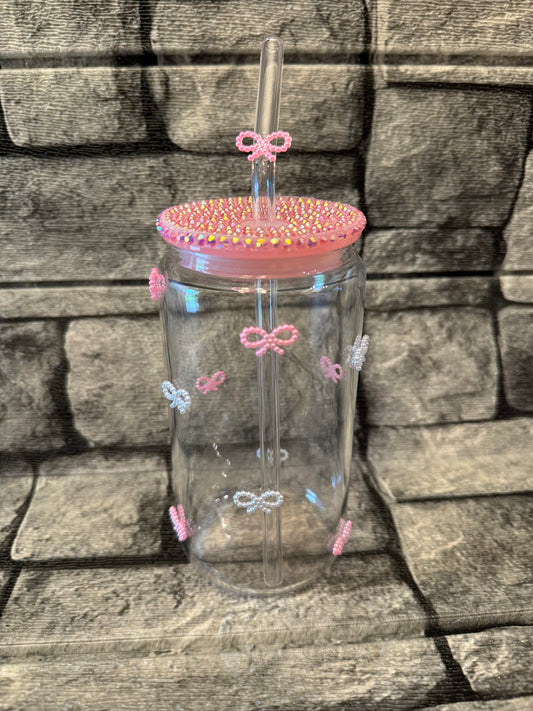 16oz Glass w/Pink Bows