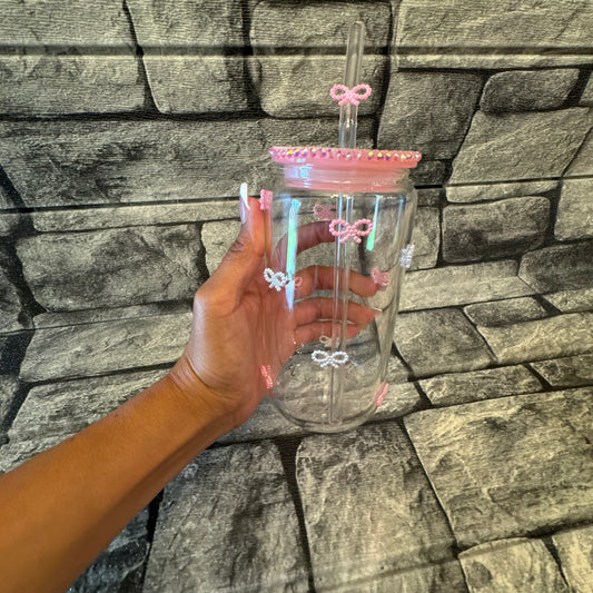 16oz Glass w/Pink Bows